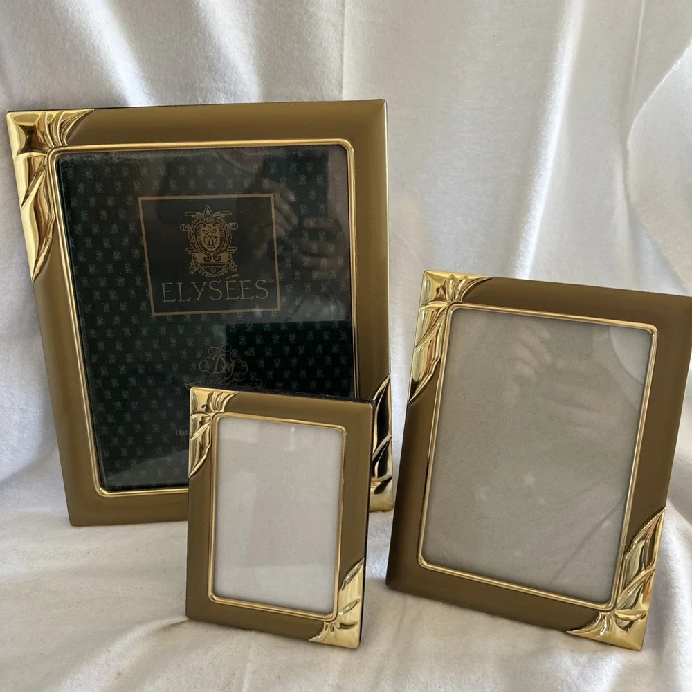 Lot of 3 Vintage brass Gold Metal ornate Picture Frames 8x10 5x7 3.5x5